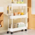 thumbnail image 1 of Three-Layer Movable Narrow Storage Rack with Pulleys, Thick Plastic, 40cm x 12cm x 62cm, Adjustable Partitions, Brake Lock, for Bathroom and Kitchen Crevices, 1 of 6
