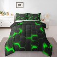 thumbnail image 1 of Ensembles de Douillette à Imprimé Nid d'Abeilles Vert pour Garçons Filles, Literie Géométrie Format Simple, Ensembles de Douillette Ruche Géométrique Modernes Abstraits à Carreaux, Couette avec Insert, Motif Hexagonal, Courtepointe 2 Pcs, 1 of 5