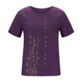 thumbnail image 3 of Birdeem Femmes Manches Courtes Décontracté Col Rond Imprimé Ample Bouton Tunique Chemise Blouse Hauts, 3 of 5
