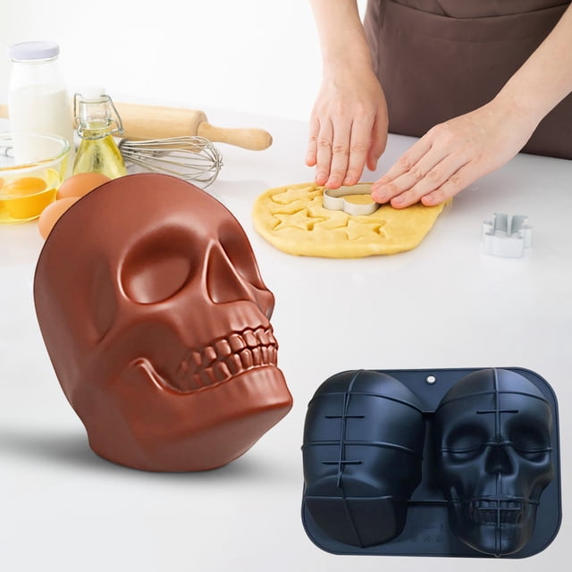 EGNMCR Large Skull Cake Pan Haunted Baking Cake For Halloween And Birthday Party baking mold