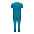 thumbnail image 4 of Yanlir Ensemble Deux Pièces pour Femmes, Blouse à Manches Courtes Boutonnée, Couleur Unie, Col en V et Pantalon à Bas Resserré, Mode (Bleu Ciel, 2TG), 4 of 6