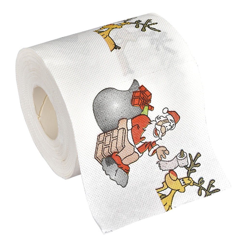 AYktou Christmas Decorations,Christmas Gifts,Christmas Ornaments,Home Decor Christmas pattern color toilet paper Santa Christmas tree printed tissue Roll Paper