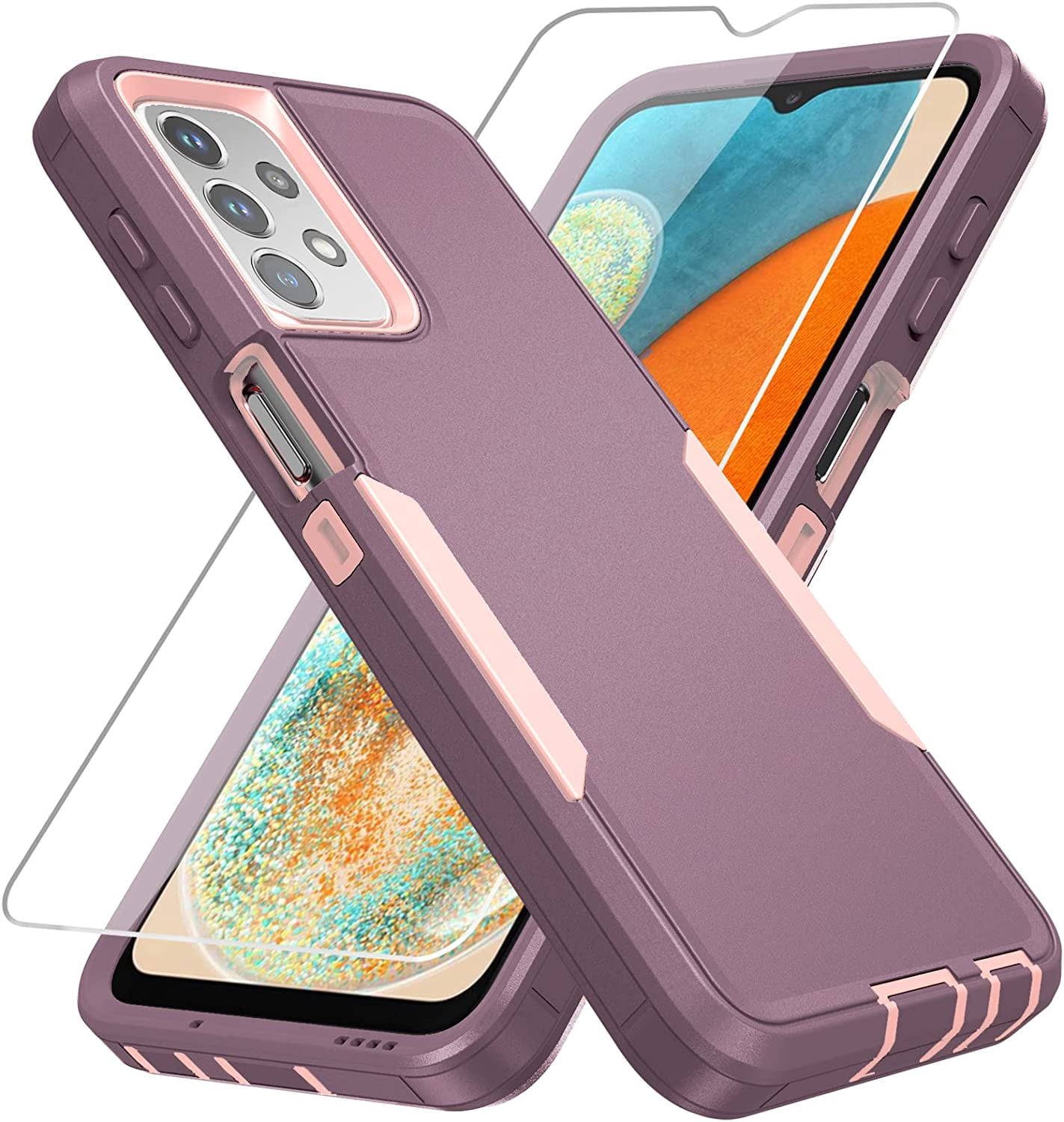 REQO for Galaxy A23 5G Phone Case,Samsung A23 5G/4G Case with Screen Protector,[Military Grade Drop Tested] Heavy-Duty Tough Rugged Shockproof Protective Phone Case for A23 5G, Winered Pink