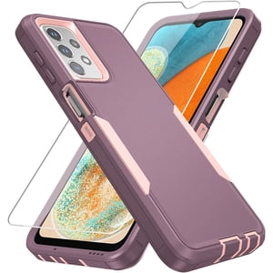 REQO pour Galaxy A23 5G Dossier téléphonique, Samsung A23 5G/4G Boîtier avec protecteur d'écran,[Norme militaire testée] Housse de téléphone de protection antichoc robuste A23 5G, Rose vinée