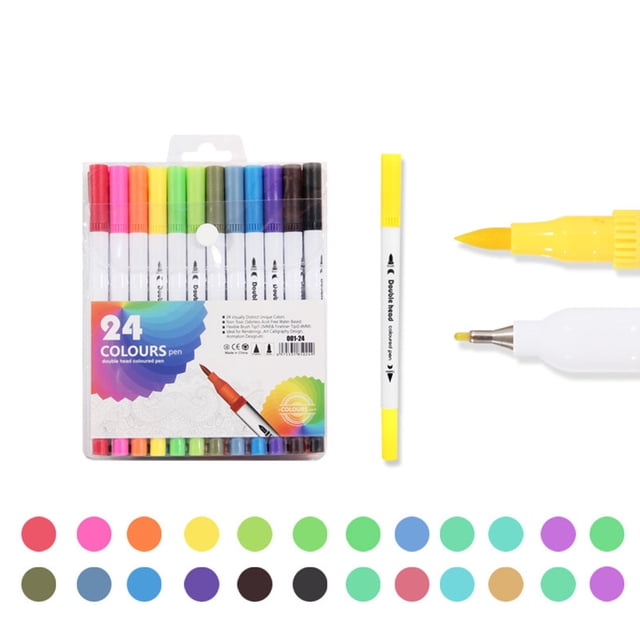 Double Line Pen Color Hand Account Pen Dream Metal Pen Hand-painted 24 Color Highlighter Marker Pen 2ml