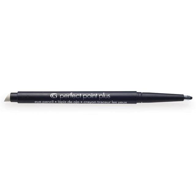 COVERGIRL Perfect Point Plus Eye Pencil with a slim black barrel and white branding, featuring a retractable micro-fine eyeliner tip and a built-in angled smudger for precise lines and easy blending, ideal for creating a softer, smokier eye look in cruelty-free makeup.