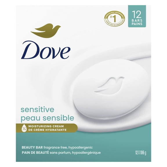 Dove Beauty Bar 1/4 Moisturizing Cream Fragrance-Free Sensitive, 106 g (12 bars)