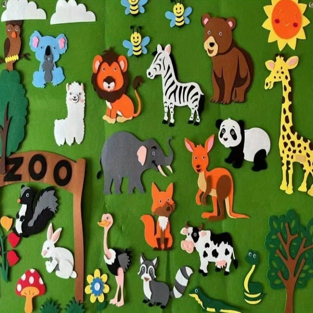 Felt Board Story Set Animals Story Toys Figures Teaching Wall Flannel Board Early Learning Interactive Play Kit Wall Hanging Gift For Toddlers AMERTEER