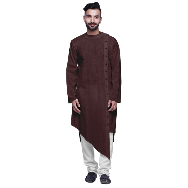 Atasi Kurta-Chemise pour Homme en Coton Flex, Uni, Col Rond, Tenue Festive de Designer