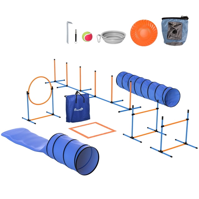PawHut Dog Agility Training Equipment Set, Pet Obstacle Course w/ Carry Bag