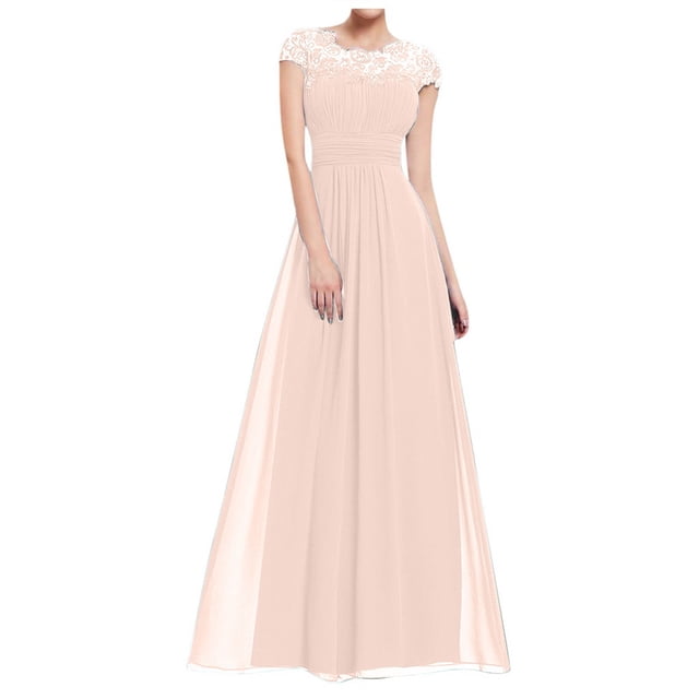 Bigersell Robes Midi de Fête pour Femmes Élégantes Offres Femme Col Rond Manches Courtes Maxi Robe de Demoiselle d'Honneur Style D-108 Robes Formelles Dames Robes d'Été Régulières, Beige TG