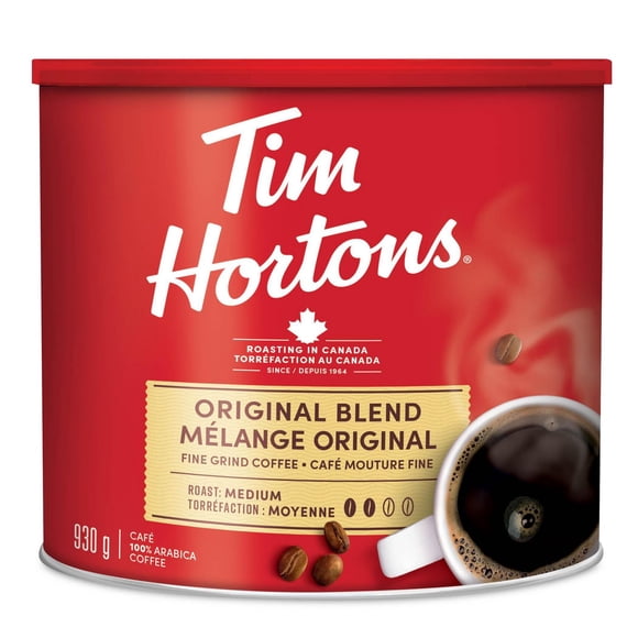 Tim Hortons Original Blend Fine Grind Coffee, Medium Roast, 100% Arabica Beans, 930 g Can