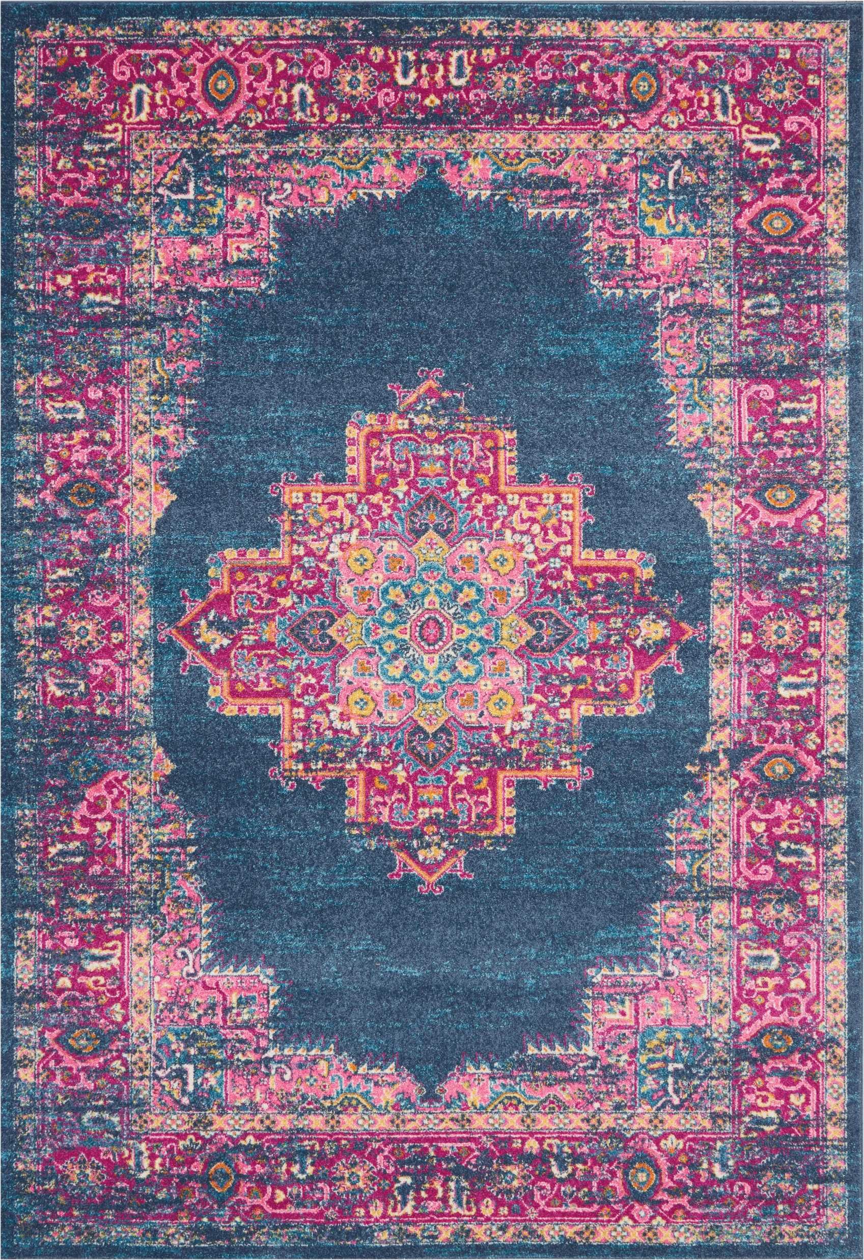 homeroots home decor 385255 7’ x 10’ Blue and Pink Medallion Area Rug