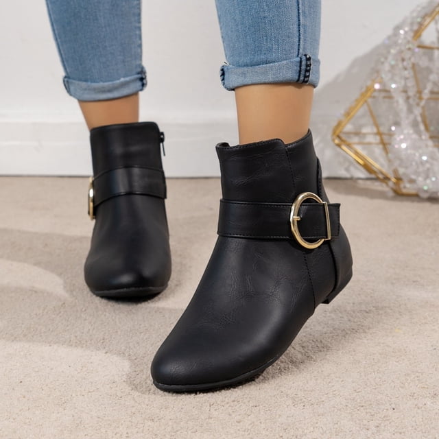 Mareep Women's Solid Color Solid Color Plus Size Thick Heel Pointed Buckle Short Boots Shoes Beautiful Gift Shoes Clearance