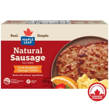 Maple Leaf Fully Cooked Natural Pork Breakfast Sausage Patties, 300 g