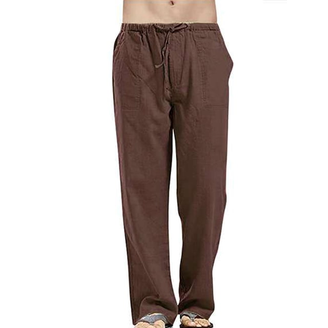 MAWCLOS Elastic Waist Pants for Men Long Pants with Pockets and Drawstring Beach Yoga Trouser Pajamas