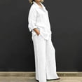 thumbnail image 2 of GDREDA Womens Cotton Linen Set 2 Piece Outfits Summer Button Down Shirt Wide Leg Pants Matching Sets White,L, 2 of 5