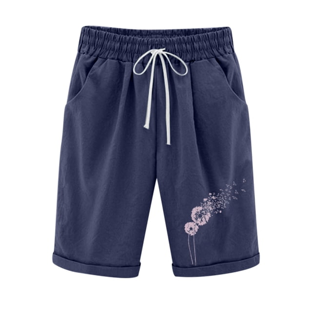 Timegard Plus Size Shorts for Women Cotton Linen Elastic Waist Drawstring Ruched Casual Loose Shorts