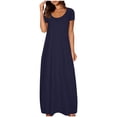 thumbnail image 1 of LOVZFMLL Robes pour Femmes Col Rond Uni Manches Courtes/sans Manches Robes Débardeur d'Été Décontractées Amples Plage Maxi Robes Soleil Bleu Foncé B TTG, 1 of 5