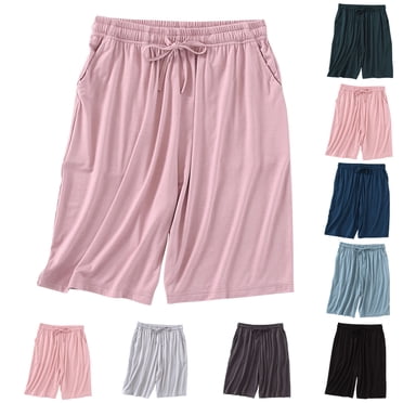 Amzcrzy Shorts pour Femmes Décontractés Confortables Couleur Unie Shorts de Pyjama Tendance Respirants Longueur Genou Taille Élastique Shorts de Nuit Confortables Amples à Cordon Shorts d'Été avec Poches