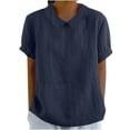 thumbnail image 1 of Pisexur Hauts pour Femmes Été Décontractés Col Rond Chemises en Coton et Lin Classiques Couleur Unie Manches Courtes Blouses Mode Col Rabattu Chemises Habillées Formelles Amples Polyvalentes T-Shirts Hauts pour Tendance, 1 of 6