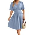 thumbnail image 2 of Robe pour Femme Été Décolleté en V Profond Élégante Mini-Robe à Volants Robe à Taille Robes Bleu m, 2 of 10