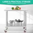 thumbnail image 2 of Table de Travail en Acier Inoxydable, Table de Préparation des Aliments 36x24x35 Pouces avec Roulettes, Poste de Travail Commercial pour Cuisine, Restaurant, Garage, Argent, 2 of 8