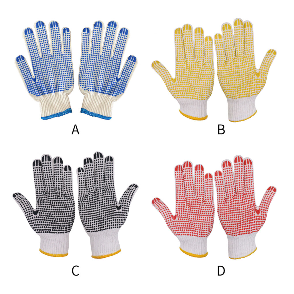12 Pairs Gloves PVC Dotted Cotton Yarn Non-slip Work Cotton Work Gloves Gloves for Painter Mechanic Gardening Construction, Black