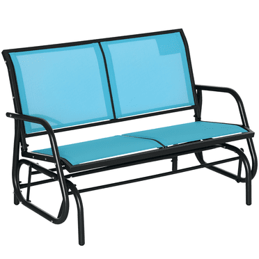 Outsunny Banc à Bascule Double pour Patio, Extérieur, en Acier, Tissu à Lanières, Bleu