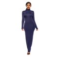 thumbnail image 2 of TopLLC Longues Robe à Manches à Col Rond pour Femme Décontractée Couleur Col Montant Manches Longues Extensible Ajustée Longue Robe Haut pour Femme, 2 of 6