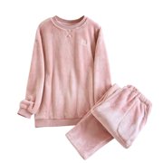 Besolor Womens Warm Flannel Pajamas Thick Cozy Crewneck Long Sleeve Tops and Pants Sets Winter Sleepwear Pjs