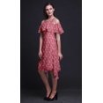 thumbnail image 2 of Bimba Robe Midi à Manches Volantées pour Femmes, Tunique Évasée à Épaules Dénudées, Imprimé Floral Rose - Moyen, 2 of 6