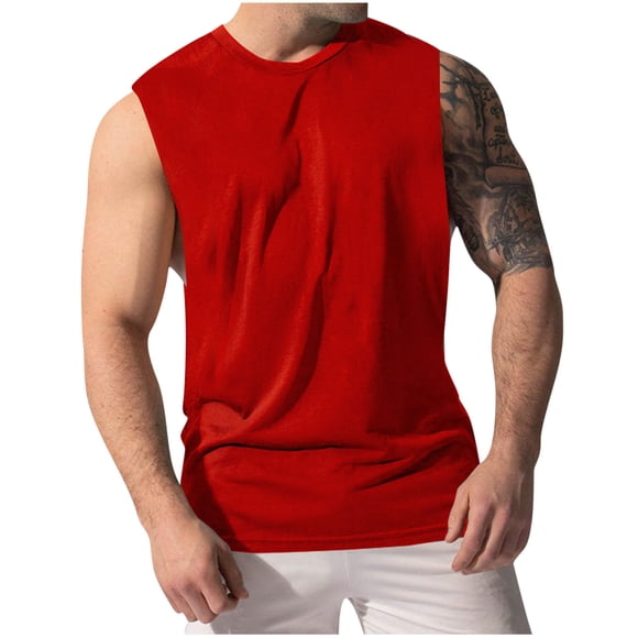 Débardeur pour Hommes, Ceinture Fendue sur le Côté Sans Manches pour le Entraînement Physique à Col Rond Sport