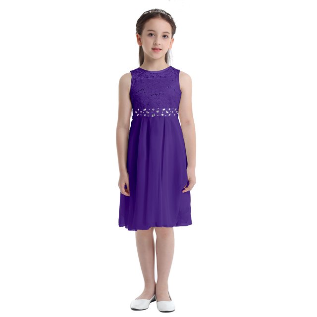 YONGHS Robe en Mousseline à Fleurs et Dentelle pour Grandes Filles, Formelle, Banquet, Concours, Mariage, Fête, Robe de Bal, Violet, 8