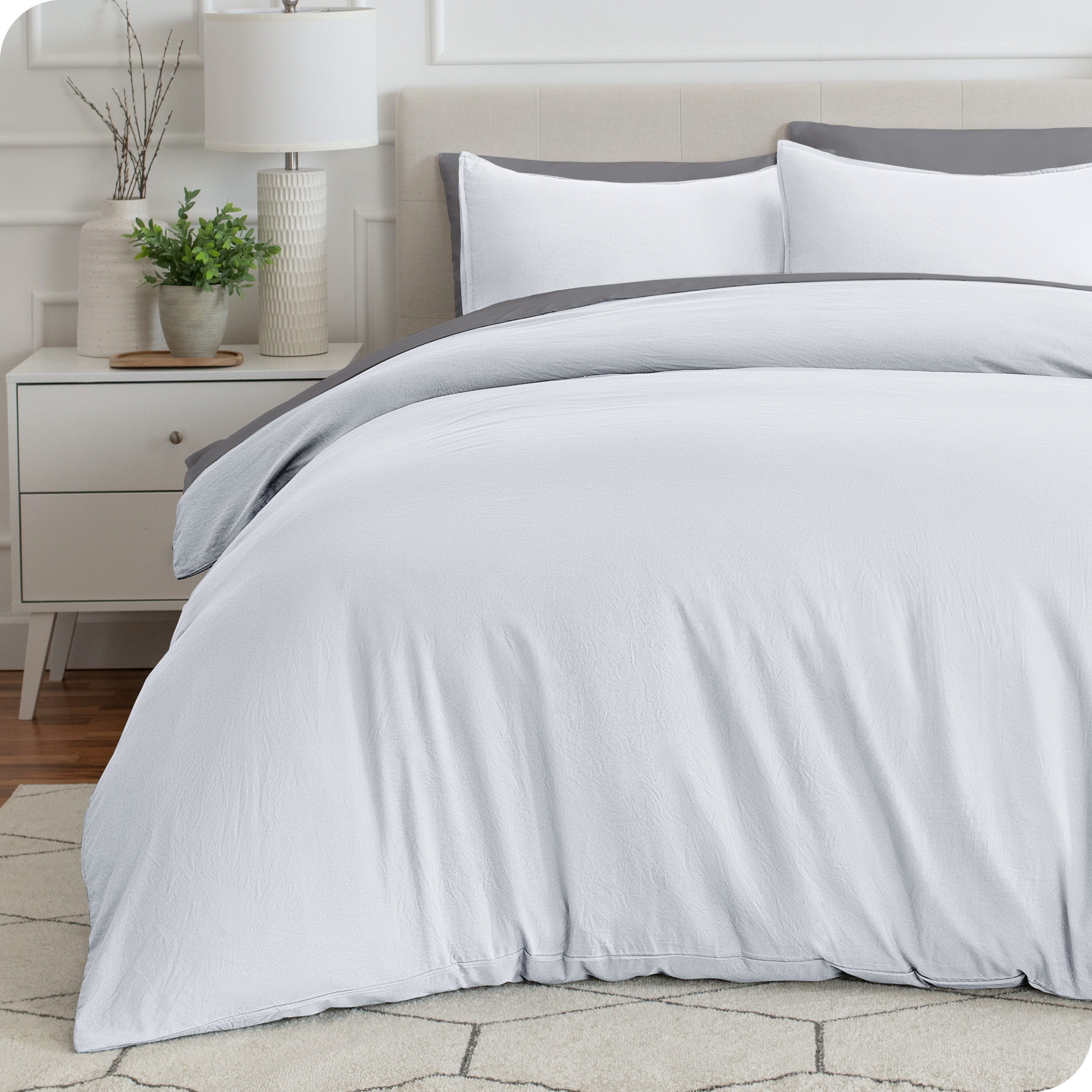 Bare Home Housse de Couette Sablée - Ultra Douce - Premium 1800 Collection - Ensemble 3 Pcs - Très Grand, Blanc