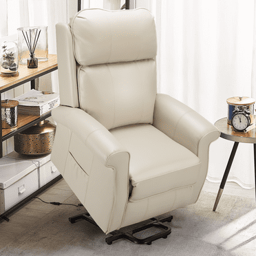YODOLLA Fauteuil Inclinable Releveur pour Aînés avec Pochette Latérale et Télécommande pour Salon, Cuir Blanc