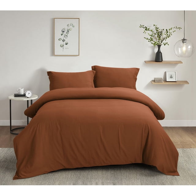 Swift Home Ultra Soft Solid Duvet Cover Set, Twin, Cinnam