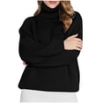 thumbnail image 1 of hoksml Chandail Texturé à Col Roulé Uni pour Femme, Manches Longues, Tricot, Chandail, Décontracté, Automne Hiver, Haut Mode, 1 of 6