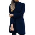 thumbnail image 1 of IROINID Manteau Décontracté Mi-Long pour Femmes, Col Rabattu, Couleur Unie, Manches Longues, Bleu Foncé, 1 of 2