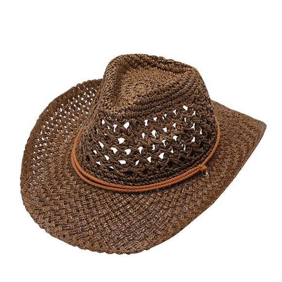 Adult Unisex Summer Fashion Sunscreen Straw Cap Beach Casual Cowboy Hat cowboy hat cowboys gifts for women Brown