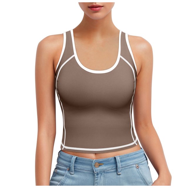 Débardeur Court Sans Manches à Col Montant pour Femme, Ajusté, Style Sport, Cloud Pro, Bonnets Fixes, Col Rond, Effet Éclat, Non pour la Course