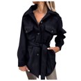 thumbnail image 5 of WEIYLL Womens Fleece Jacket Button Down Single Mid-Long Trench Belt Outwear Navy Fall Coats Size S, 5 of 5
