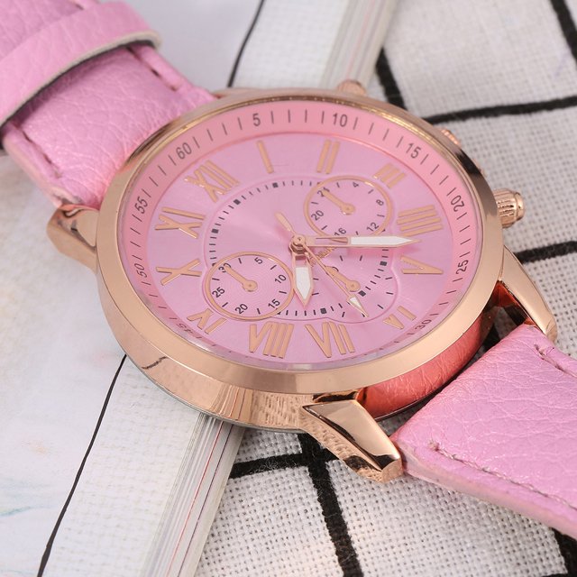 Women Watch,Fashion Lady PU Leather Quartz Wristwatch Numeral Watch Multi-Functional