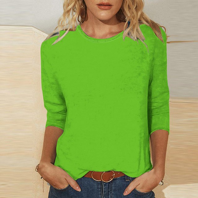 Meichang Hauts à Manches 3/4 pour Femmes, Basiques Unis, Col Ras du Cou, T-Shirts d'Automne, Coupe Ample, Blouses Décontractées pour le Travail, Tendance, Hauts pour Sorties