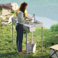 thumbnail image 2 of Outsunny Folding Fish Cleaning Table Camping Table with Sinks Faucet, Grey, 2 of 10