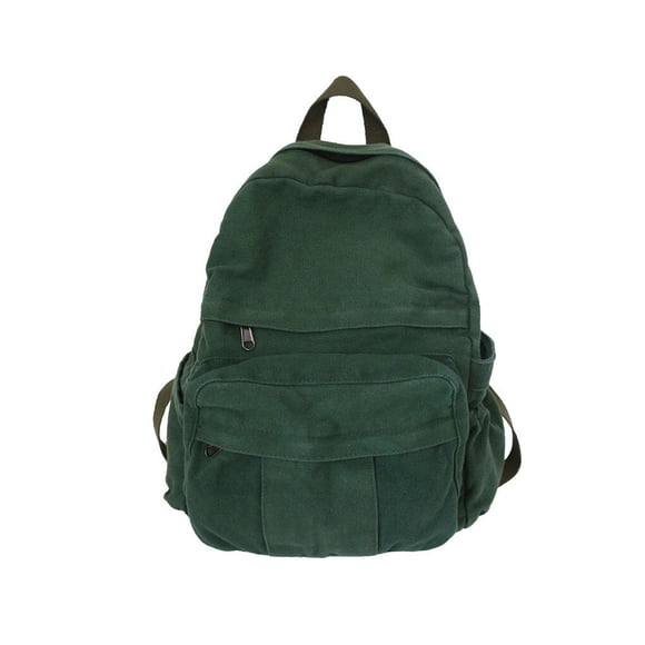 Canvas Backpack Bags Large Capacity Tote School Bag Zipper Closure Daypack Solid Color Schoolbag Causal Handbag Students Tote Shoulder Bag Green