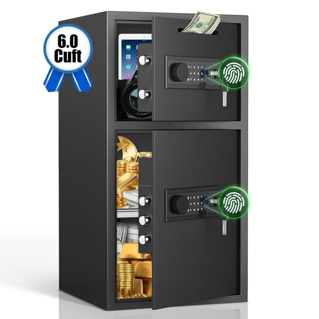 6.0 Cu ft Large Fingerprint Safe, Anti-theft Money Safe Box With Deposit Slot & Dual Alarm System, Backlit Keypad Security Document Safe For Home Office Hotel