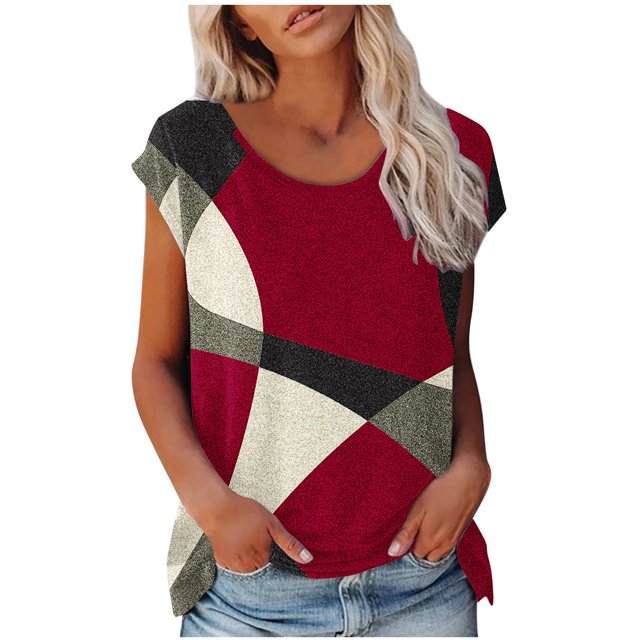 Blouses à Manches Courtes pour Femmes Mode Femmes Mode Manches Courtes Col Rond T-Shirt Imprimé Blouse Hauts Amples T-Shirts d'Été pour Femmes Hauts à Manches Courtes Femmes Blouse à Manches Courtes