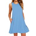 thumbnail image 1 of B91xZ Robes d'Été pour Femmes 2024 Col Carré Sans Manches Fendue Robe Cuisse Couleur Unie Robe Midi Ligne A, Bleu Ciel m, 1 of 4
