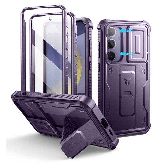Dexnor for Samsung Galaxy S24 Plus Case with Built-in Slide Camera Cover & Screen Protector & Kickstand, Shockproof Rugged Case Full-Body Bumper Protective Cover for Galaxy S24 Plus 2024, Purple